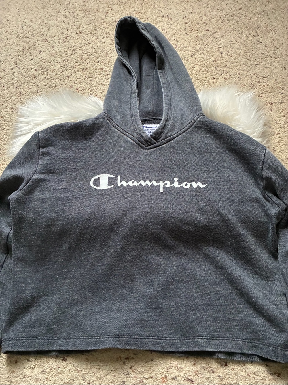 Champion Heather Gray V-Neck Pullover with Blue Logo Tag
